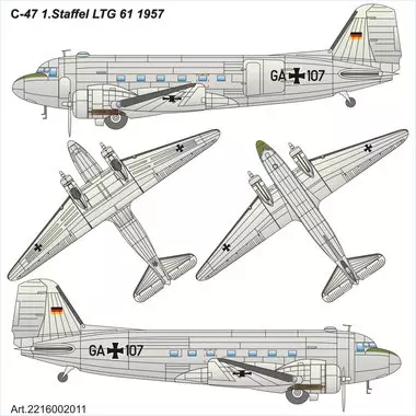 DOUGLAS C-47 Bundes-Luftwaffe 1.Staffel LTG61 Erstanstrich 1957, Plastikbausatz