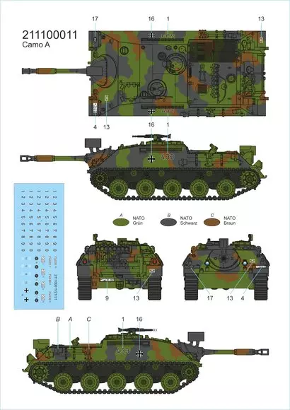 Kanonenjagdpanzer 4-5 spät (Heimatschutzeinh. 3-farb-tarnl.) mit Figuren und RP-Laufwerk