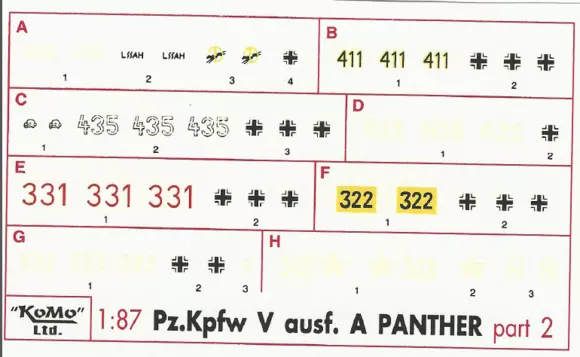 Decals für 8 Varianten Panther A, Satz 2