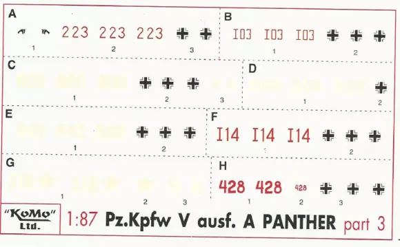 Decals für 8 Varianten Panther A, Satz 3
