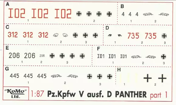 Decals für 8 Varianten Panther D, Satz 1