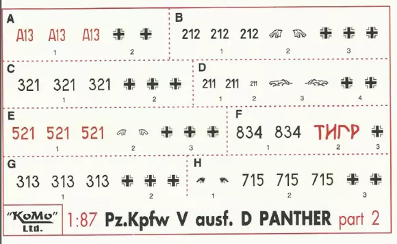 Decals für 8 Varianten Panther D, Satz 2