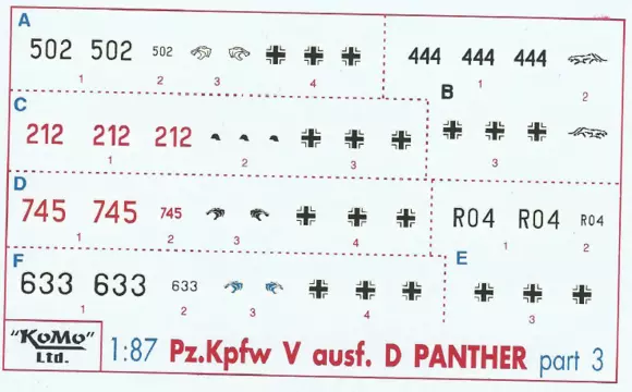 Decals für 6 Varianten Panther D, Satz 3