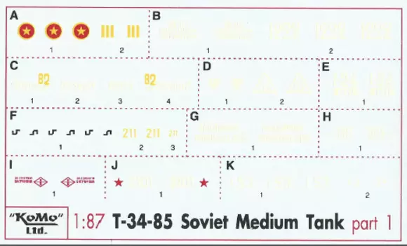 Decals für 11 Varianten T-34/85, Satz 1