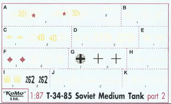 Decals für 11 Varianten T-34/85, Satz 2