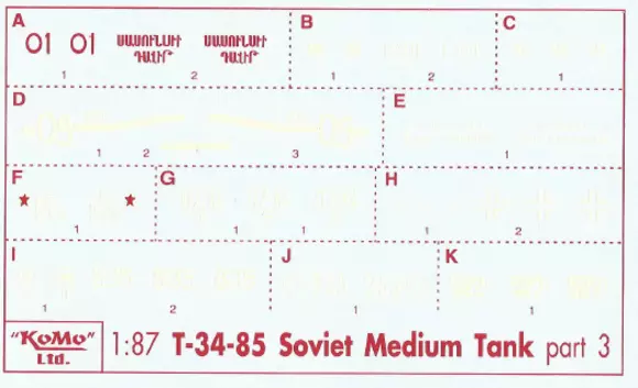 Decals für 12 Varianten T-34/85, Satz 3