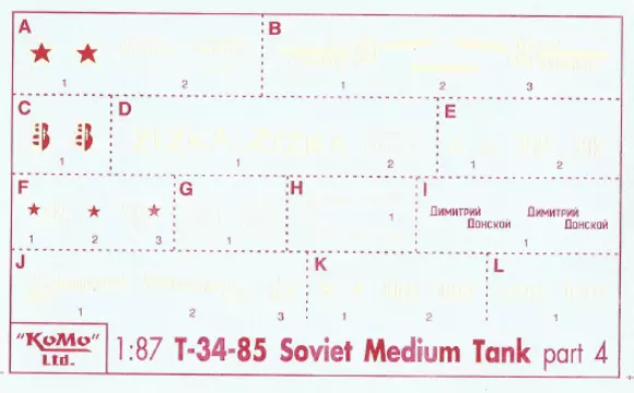 Decals für 12 Varianten T-34/85, Satz 4
